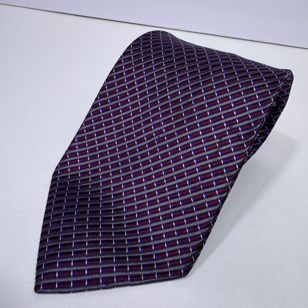 Robert Talbott Mens Silk Necktie Purple Geometric Grid USA Tie 66.5" x 4"